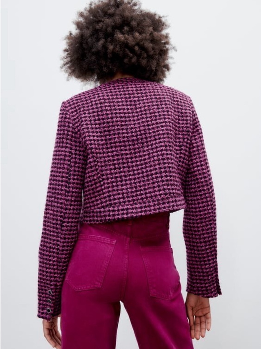 Zara Pink & Black Houndstooth Utility Jacket - Picture 11 of 12